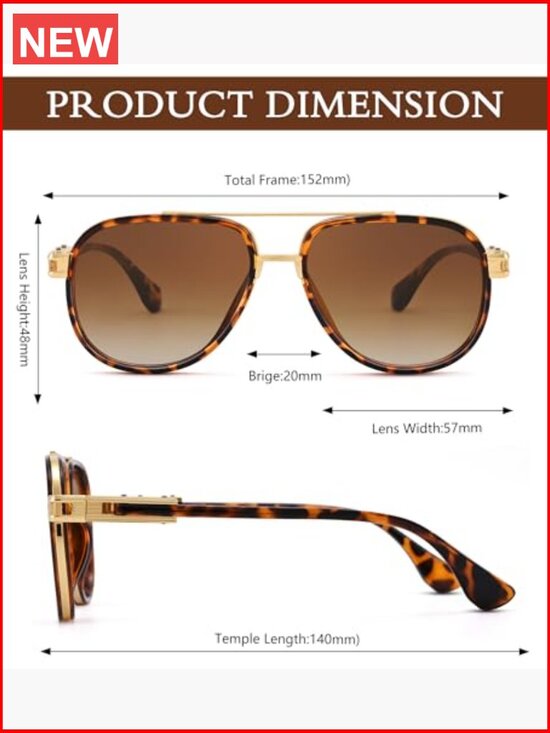 Retro Oversized Aviator Sunglasses Metal Double Bridge UV Protection main image 5